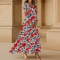 thumbnail image 2 of WTOBBY Women's Floral Print V-Neck 3/4 Sleeve A-Line Beach Dress, Casual Maxi Sundress with Flowy Skirt for Summer Vacation,Deep Red L, 2 of 4