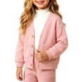 thumbnail image 4 of Umfun Girls V-Neck Button Down Cardigan - Soft Fleece Relaxed Fit Sweater with Front Pockets Casual Layer Outerwear for School and Home Lounging, 4 of 8