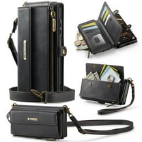 Compatible with Samsung Galaxy A56 5G Case Wallet with RFID Blocking Card Holder for Women and Men, Matte Soft PU Leather Magnetic Snap Flip Zipper Strap Wallet Phone Case,Black