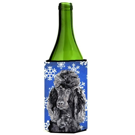 Black Standard Poodle Winter Snowflakes Wine bottle sleeve Hugger  24 Oz.