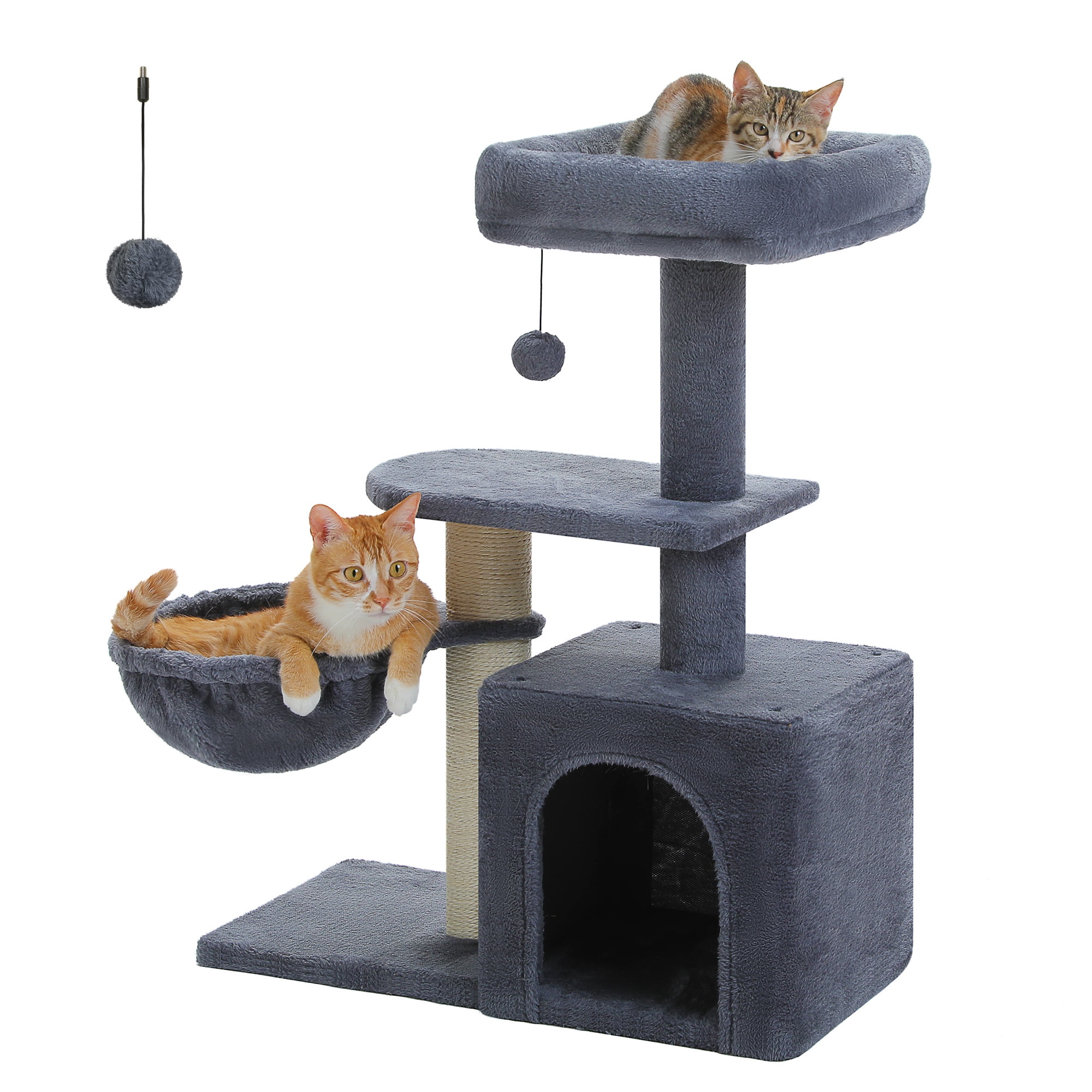PAWZ Road 31" Medium Cat Tree Modern Scratcher with Hammock and Condo for Indoor Cats Dark Gray