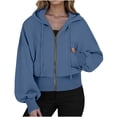 thumbnail image 3 of Women's Fashion Sweatshirt Stylish Hooded Casual With Zipper Pocket In Solid Color Blue Winter Clothes 2025 S-2XL, 3 of 4