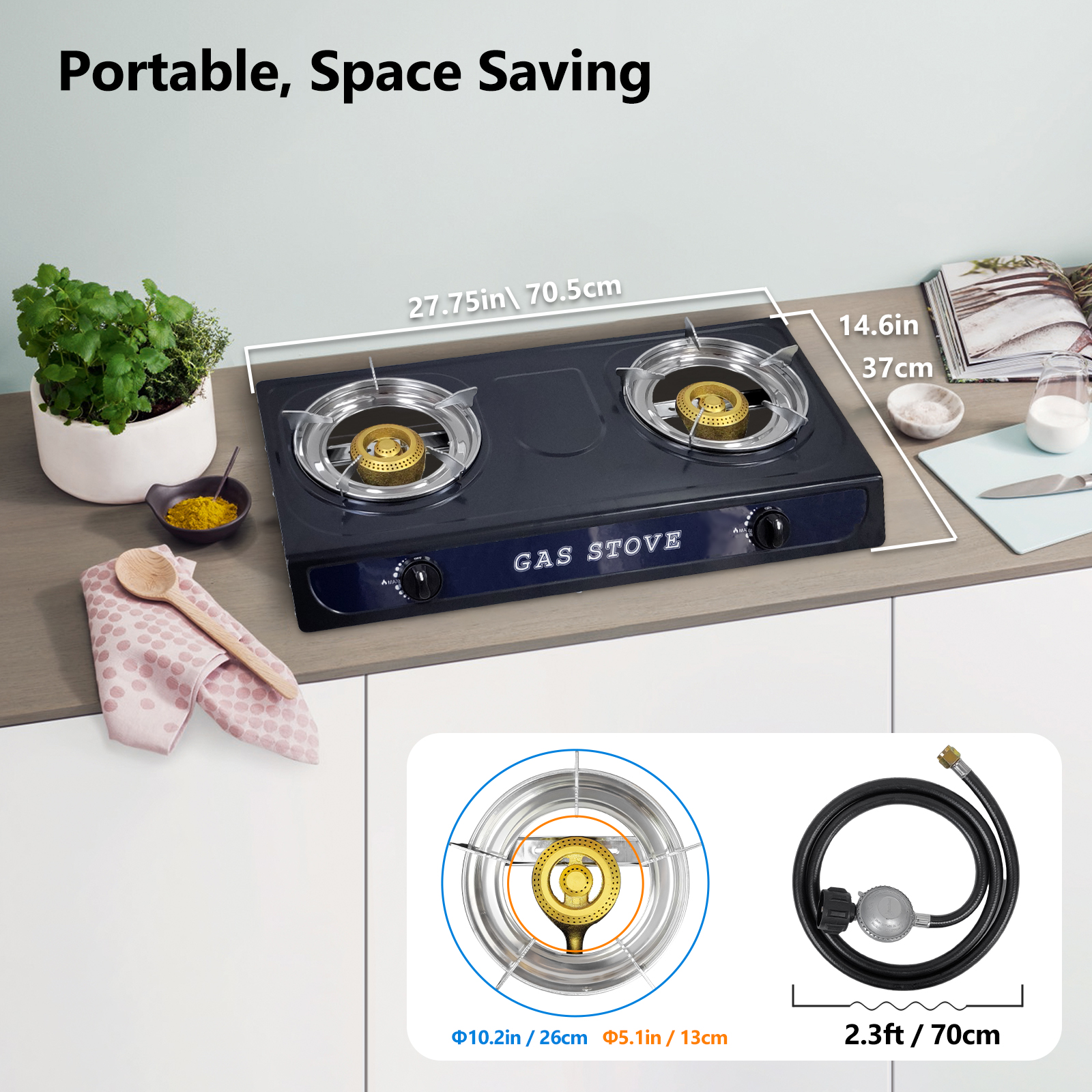 GRACEALL Propane Stove 2 Burners for Outdoor Cooking, Portable Gas Stove Double Burner with CSA LPG Hose, Auto Ignition 17000 BTU Propane Stove