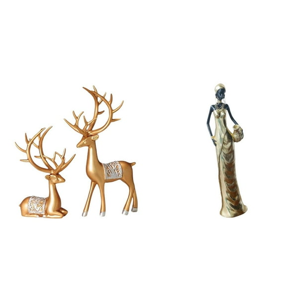 Estatua de escultura de ciervo,Estatua de ciervo,adorno de mesa,decoración del hogar,Figura de escritorio,Artesanía de escritorio con figuras africanas coleccionables,Estatua de dama