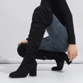 thumbnail image 4 of Dakaela Women's Thigh High Boots Stretchy Over The Knee Boot Chunky Block Heel Pointed Toe Fall Boots, 4 of 8