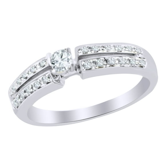 AFFY White Natural Diamond Split Shank Promise Ring In 10k White Gold (0.25 Cttw)