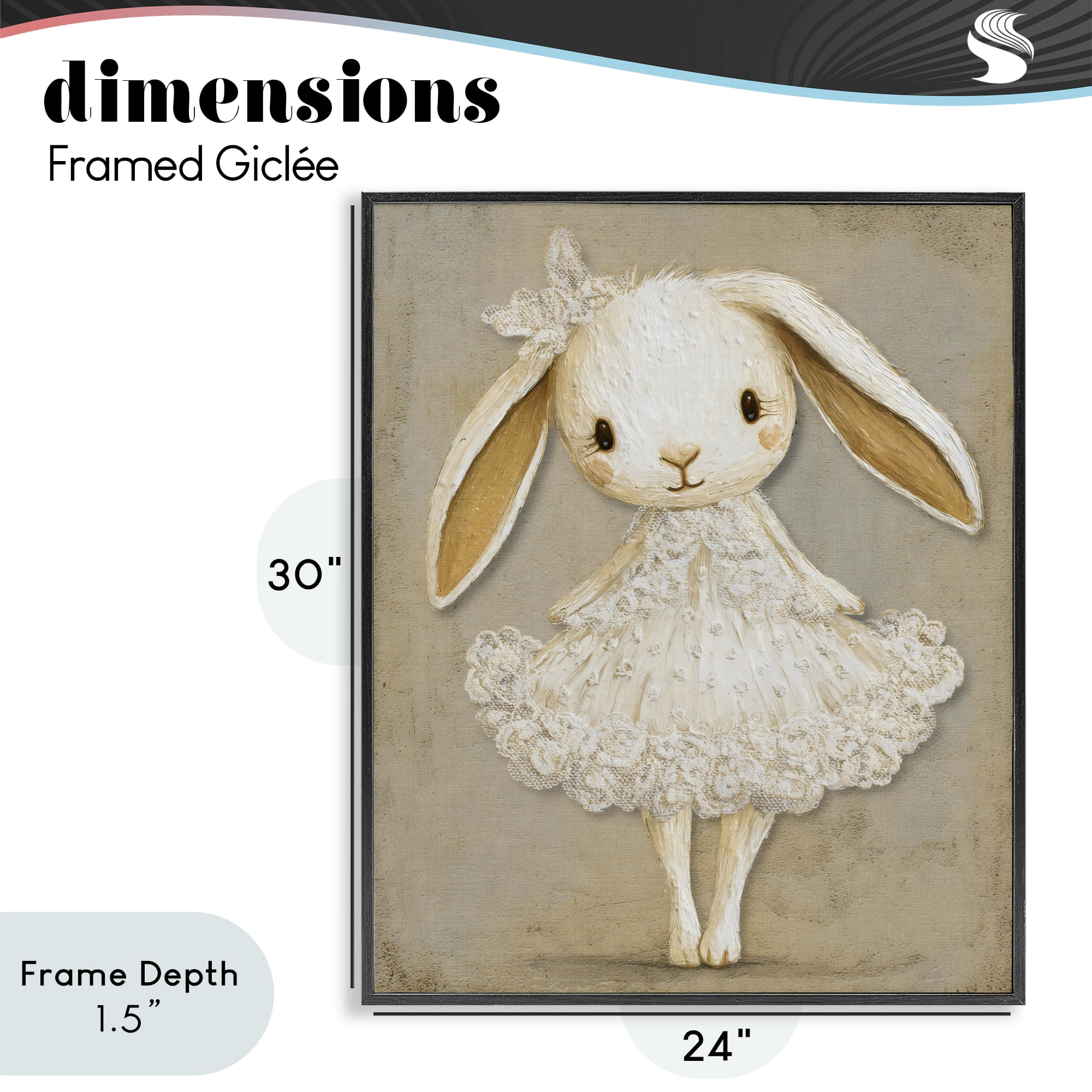 Stupell Industries Ballerina Bunny in Lace Dress Black Framed Giclee Art, design by Ink Drop Loft