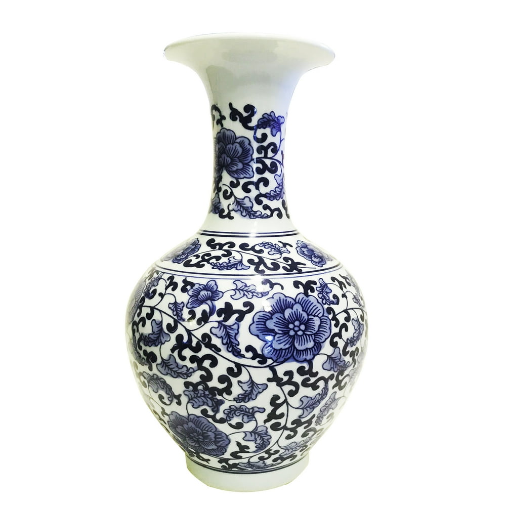 Classic Blue and White Porcelain Floral Decorative Vase, Tradional