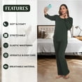 thumbnail image 3 of GUdiPUdi Women's V Neck Viscose made of Bamboo Pajama Set Moisture Wicking Long Sleeve Cozy Sleepwear PJs for Night Sweats Dark Green, 3 of 8