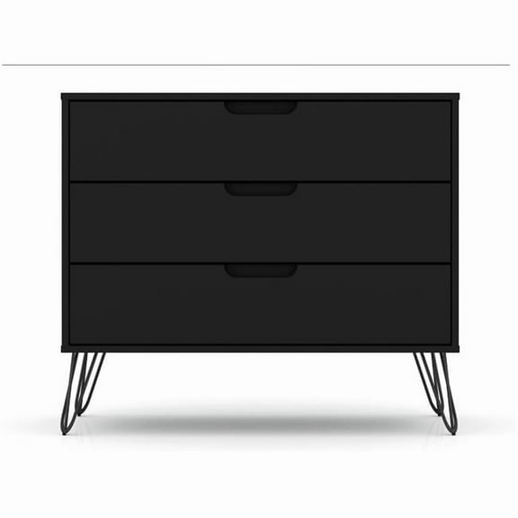 Rockefeller Mid-Century-Modern Dresser with 3- Drawers in Black, 28.86 x 35.24 x 17.52 in.