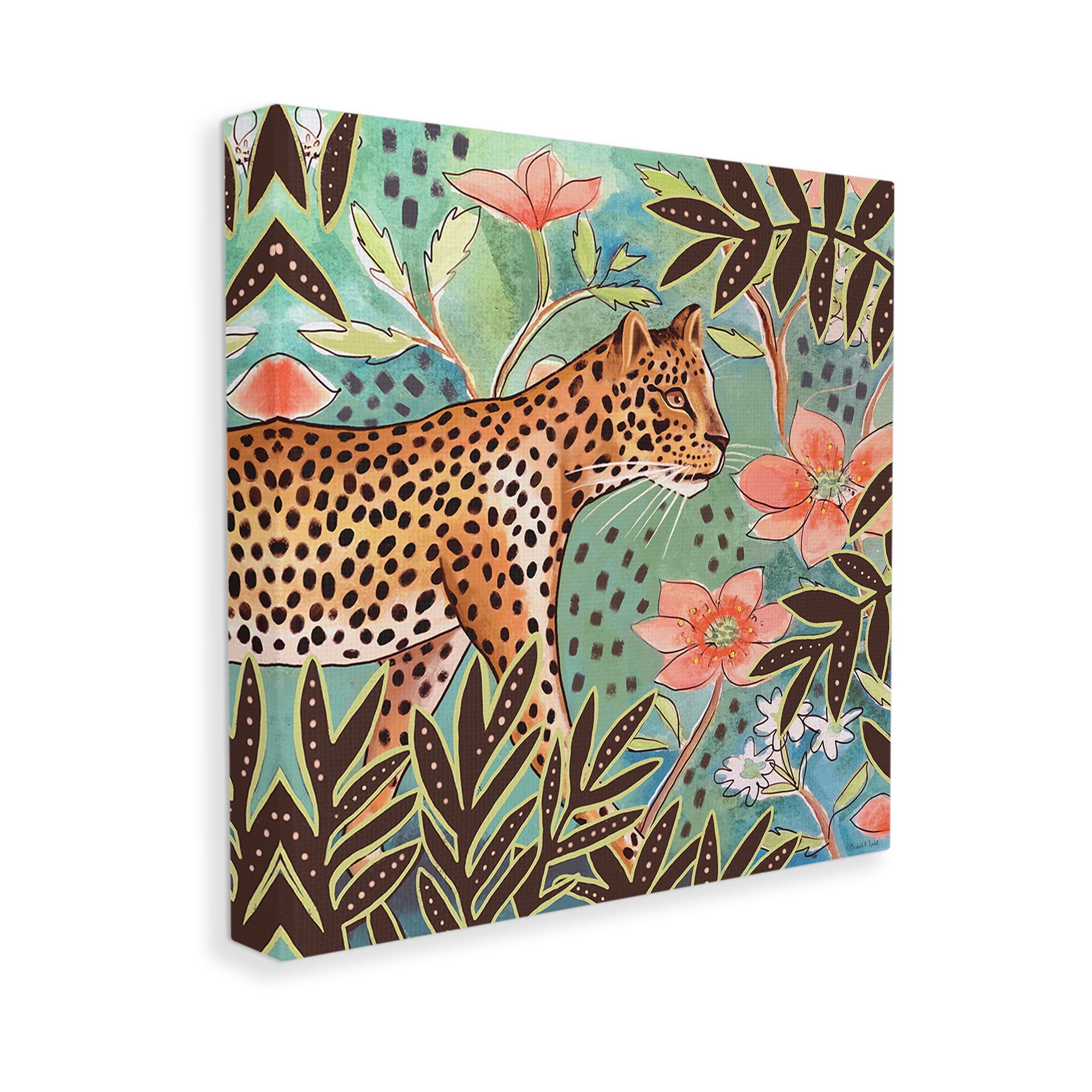 Stupell Industries Leopard & Jungle Florals Animals & Insects Painting Gallery Wrapped Canvas Art Print Wall Art, 17 x 17