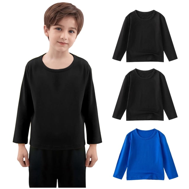 3 Pack T-Shirts en Coton à Manches Longues pour Filles Enfants Tout-Petits Basiques Col Rond T-Shirts