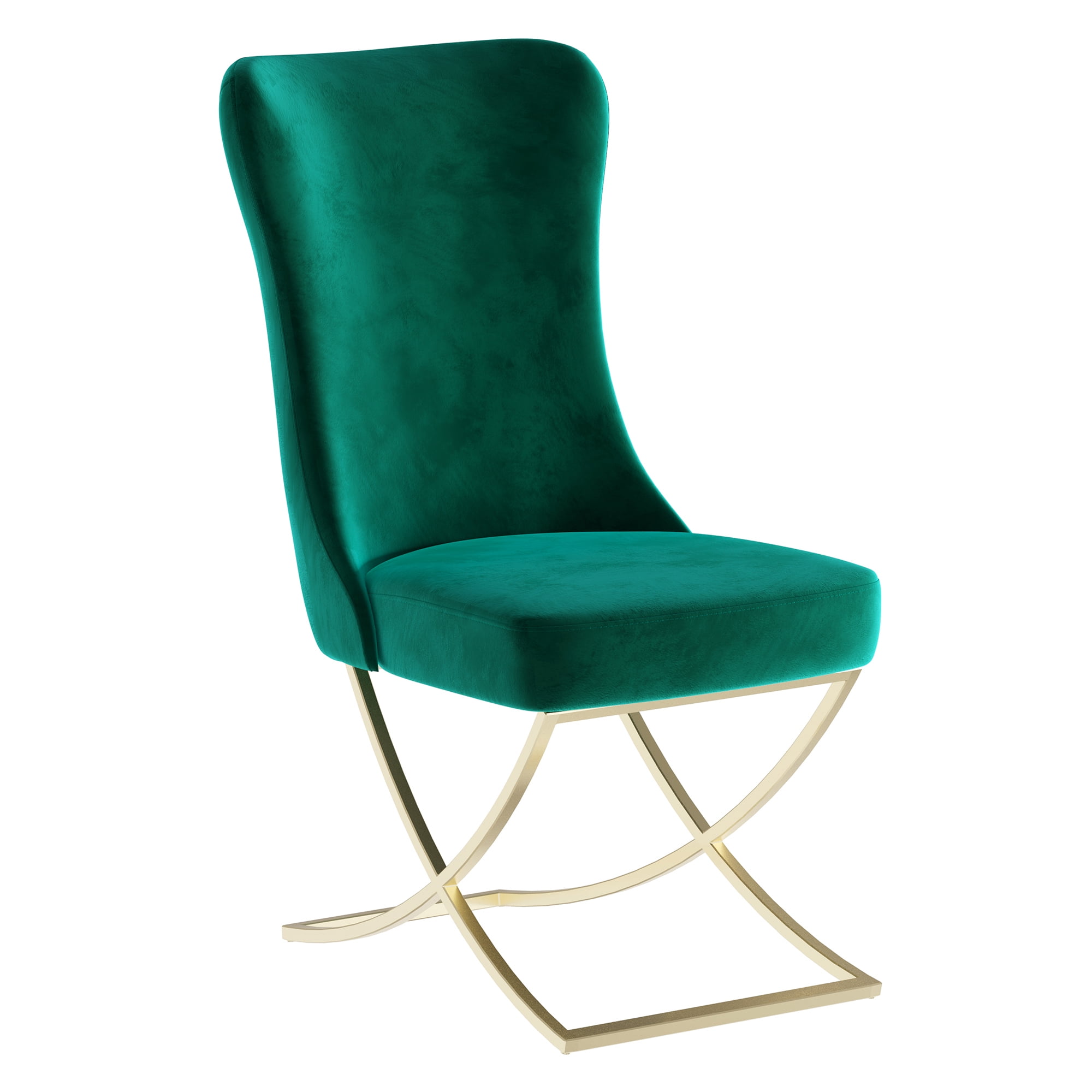 Ottomanson Imperial Upholstered Modern Gold Legged Dining Chair, Set of 2, Green