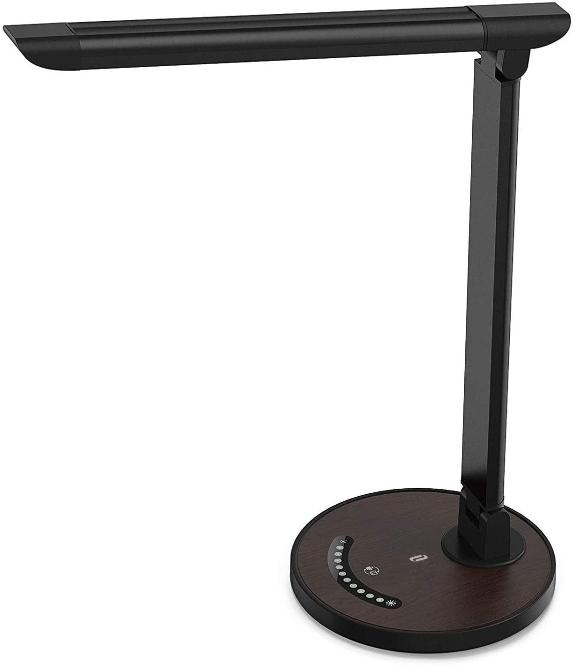 TaoTronics Black Wood Grain LED Desk, EyeCaring Table, Dimmable Office Lamp with USB Charging