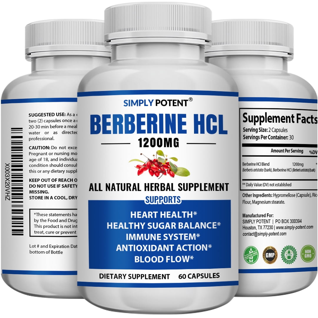 Simply Potent Berberine HCL 1200mg — 60 Capsules (600mg per Capsule) | Blood Sugar Balance, Weight Management & Metabolic Support | AMPK Activator for Glucose, Cholesterol & Heart Health | Non-GMO, G