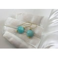 thumbnail image 5 of 14k Yellow Gold Amazonite Earrings Blue Round Simple Drops Goldtone Beaded Accents Designed for Adult Women, 5 of 5