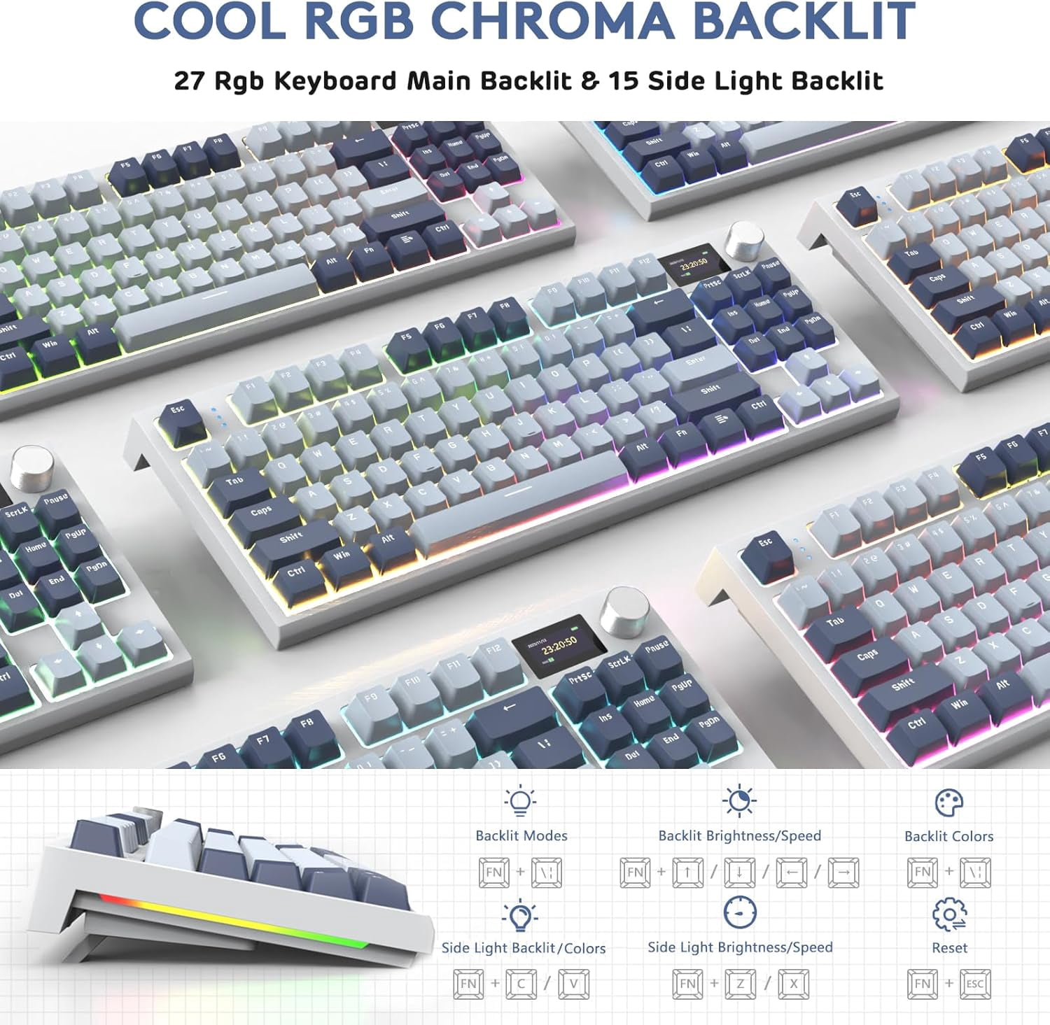 ATTACK SHARK K86 RGB 75% Wireless Gasket Mechanical Keyboard,82 Keys Hot Swappable,4000mAH Battery/CNC Knob & 1.2''HD OLED Digital Display,Custom Linear Switches& Detachable Coiled Cable-Lavender