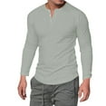 thumbnail image 1 of AMERTEER T-Shirt Homme Manches Longues Col Rond Bouton Uni Décontracté, 1 of 6