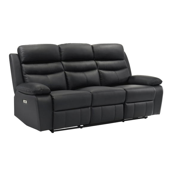 Lexicon Hancock Leather Power Double Reclining Sofa in Black