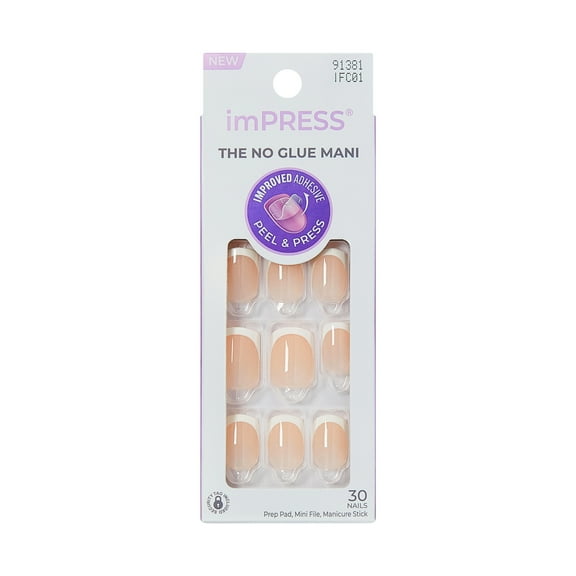 imPRESS Classic French Press On Nails, No Glue Needed, White Tips, Short Square, 30 Ct.