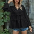 thumbnail image 3 of adviicd Womens Blouses and Tops Dressy Womens V Neck Stripes Shirts Short Plaid Sleeve Blouses Fall Loose Casual with Pockets Black Blouse, 3 of 4