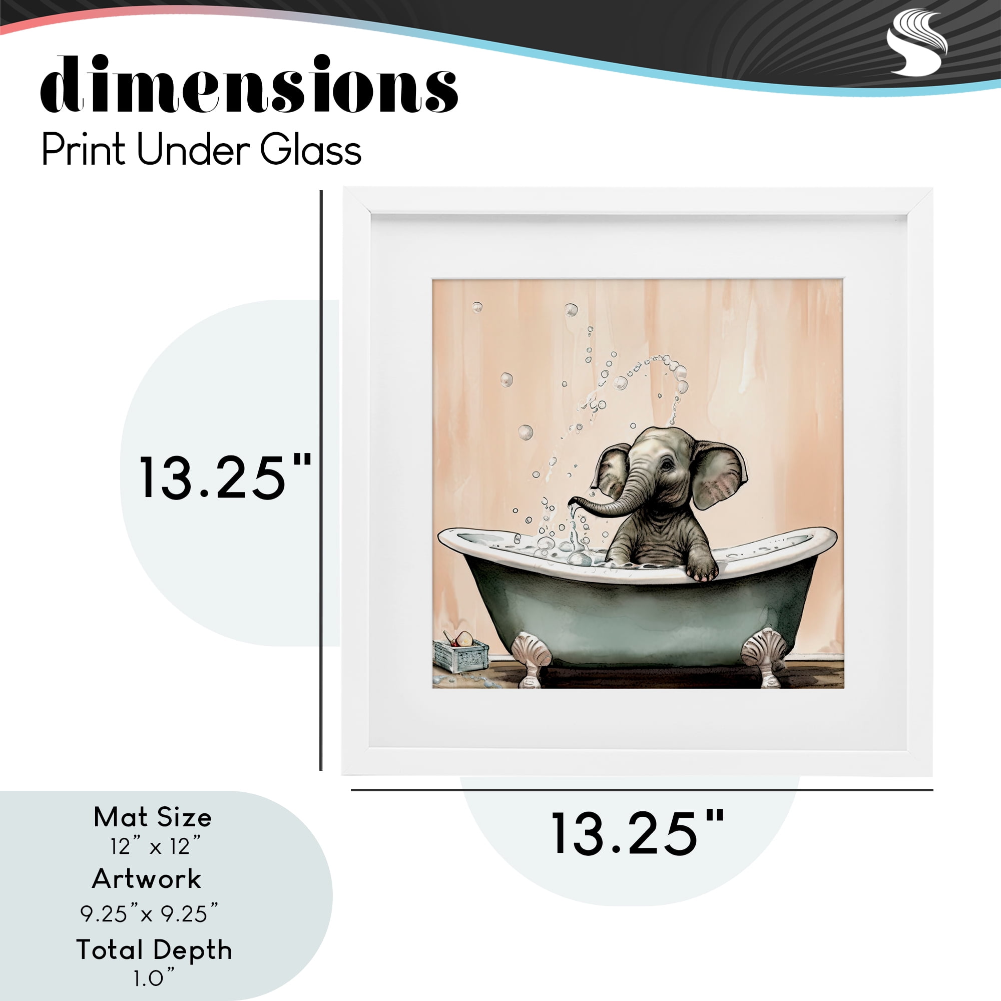 Baby Elephant Bubble Bath White Framed Print Under Glass, design by Sasha