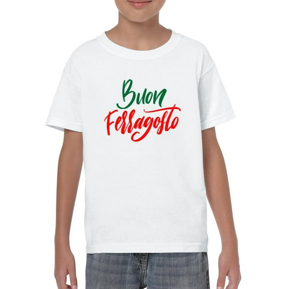 Buon Ferragosto Red Calligraphy T-Shirt Juniors -Image by Shutterstock,  x-Large