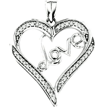 10K White Gold 0.15cttw Pave Set Heart Shaped Love Written Diamond Pendant