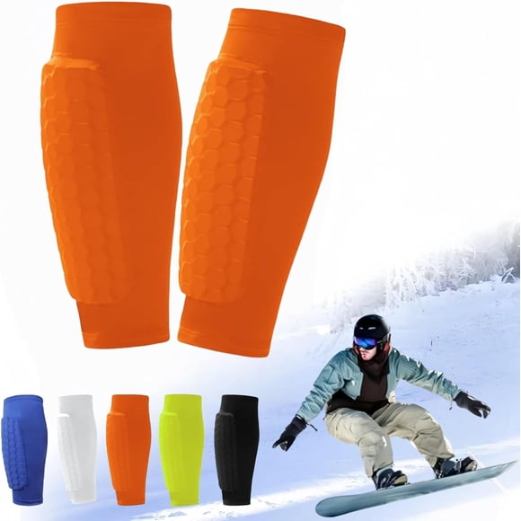 Pair Pack: Ski Shin Guards & Shin Pads — Calf Compression Sleeves with Honeycomb Padding — Suitable for Children, Teens, and Adults; Breathable, Lightweight Sports Protective Gear