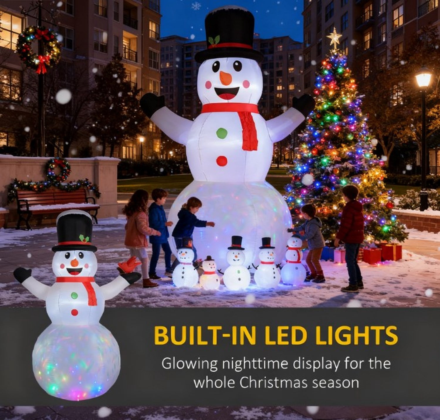 Giant Inflatable Snowman with LED Lights for Outdoor Christmas Decor