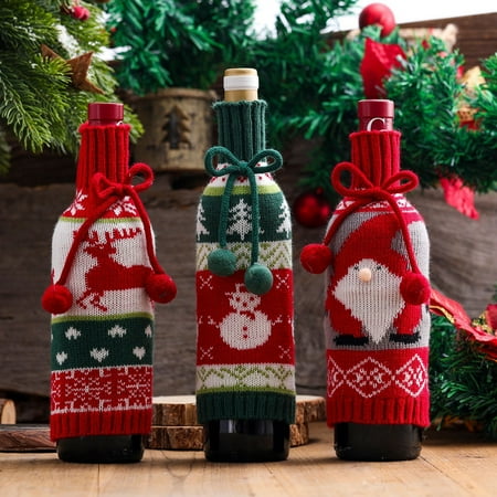 

Sijiali High Collar Christmas Wine Bottle Cover Smooth Surface Knitted Fabric Holiday Gift Wine Bottle Sweater for Home
