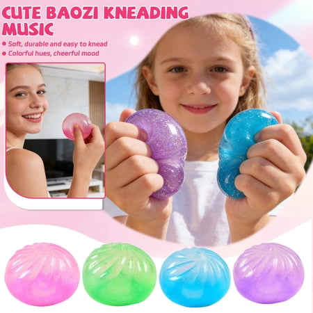 4Pcs Colorful Dumpling Squishy Random Color Cute Squishy Dumpling Large Squishy Dumpling Doll with Cute Expressions Silicone Bun Sensory Fidget Dolls Hand Pinching Decompression Dolls