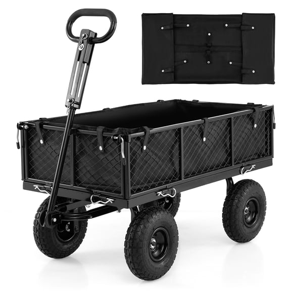 Gymax Heavy Duty Metal Garden Cart 880 lbs Utility Wagon Flatbed For YardLawn & Farm
