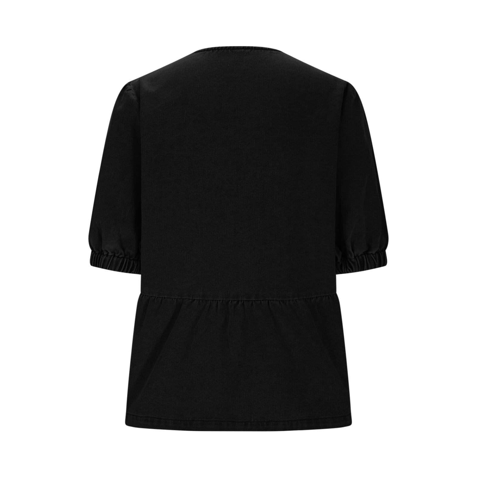 Womens Tops Under $10, Womens Denim Tie Front Tops Babydoll Peplum Puff Sleeve Jean Shirts Crew Neck Summer Casual Bow Blouses
