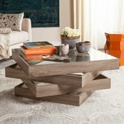 Safavieh Anwen 33.5" Square Mid Century Geometric Coffee Table, Light Grey