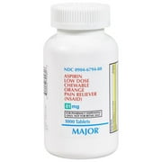 Major Aspirin Low Dose 81mg 1000 Chewable Tablets Orange Flavor