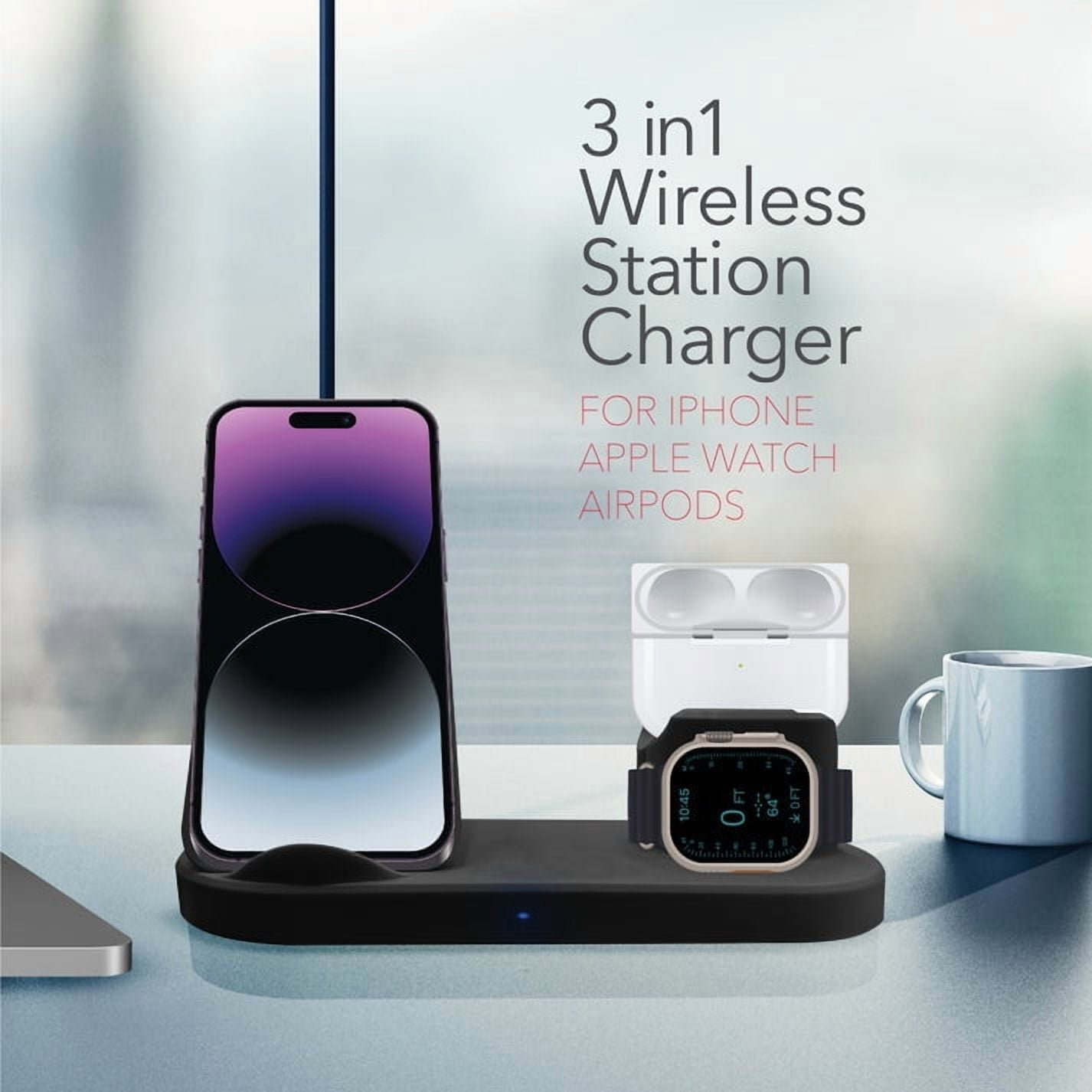 RCA RGB Wireless Charging Station, Magnetic Dock, Black