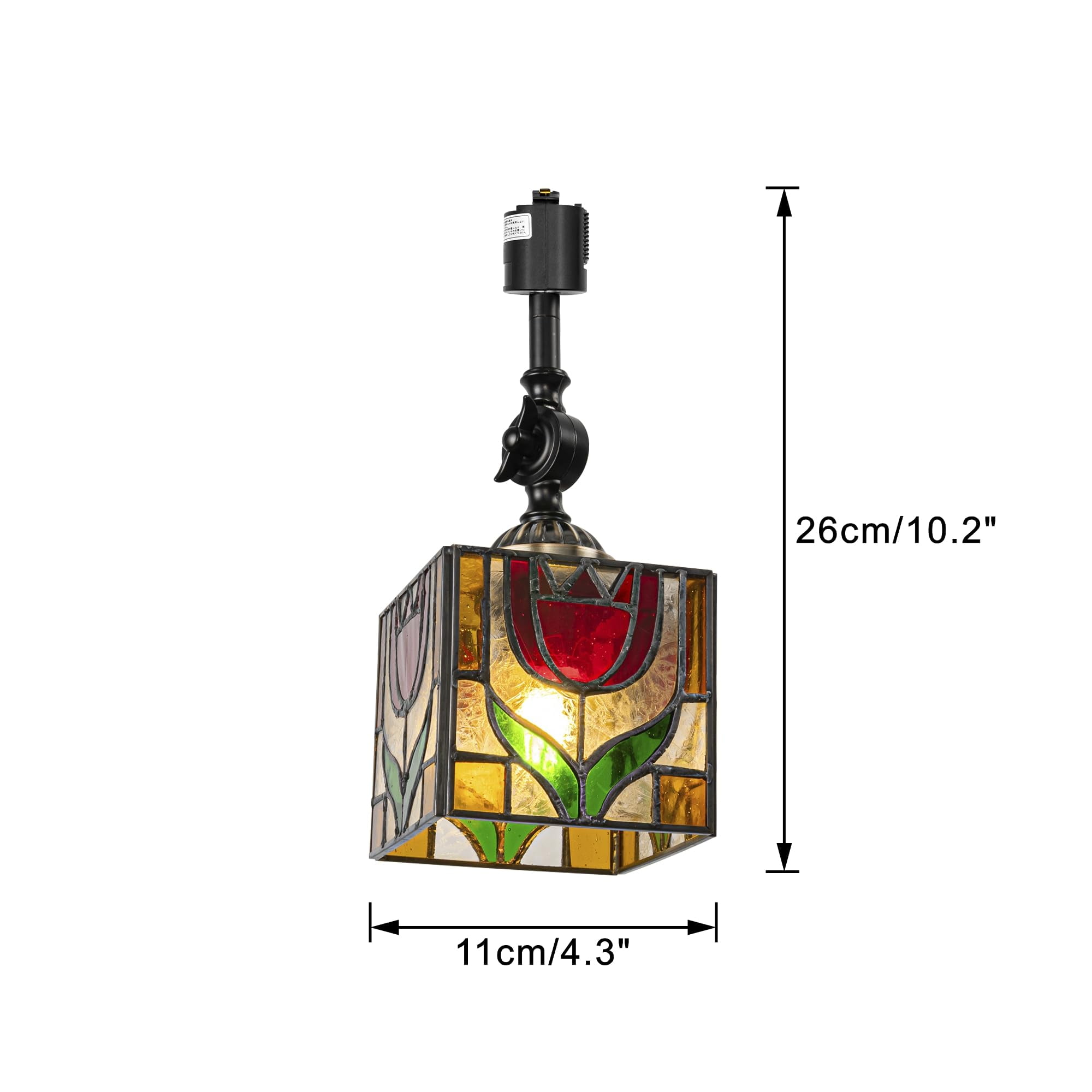 KAYYELAMP Track Mount Ceiling Light J-Type Adjustable Angle Tiffany-Style Rose Pattern Square Shade E26 Vintage Track Head Lighting for Loft Wall Painting Hallway(No Bulb, Track)