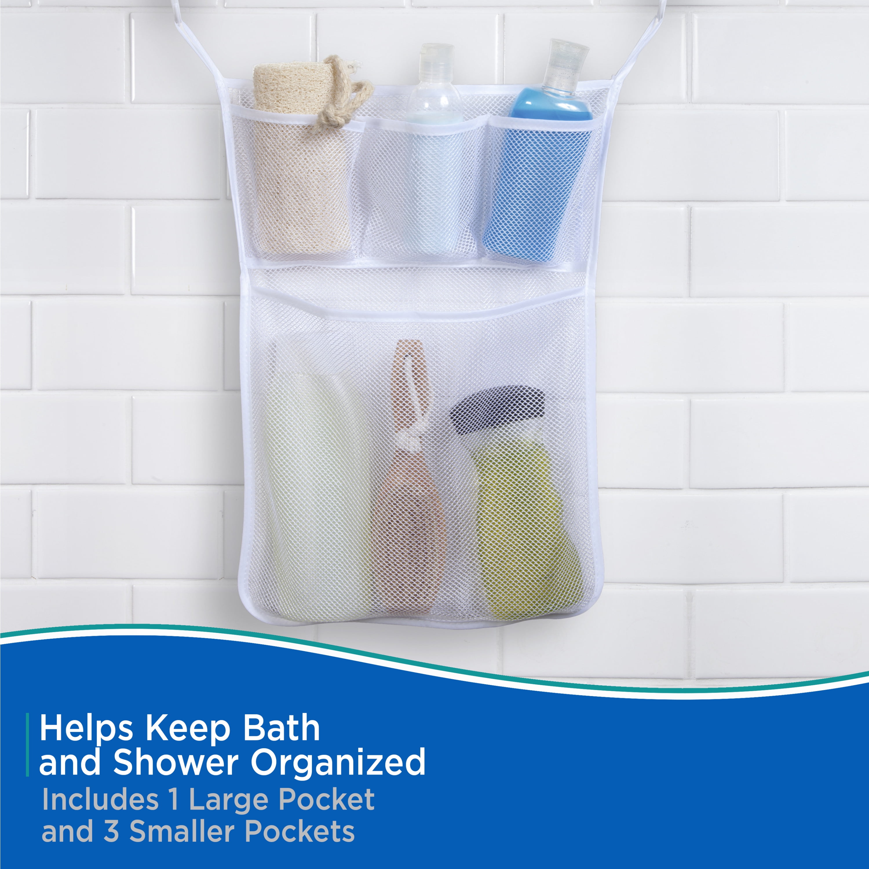 Kenney®4-Pocket Hanging Mesh Suction Shower Organization Caddy, White