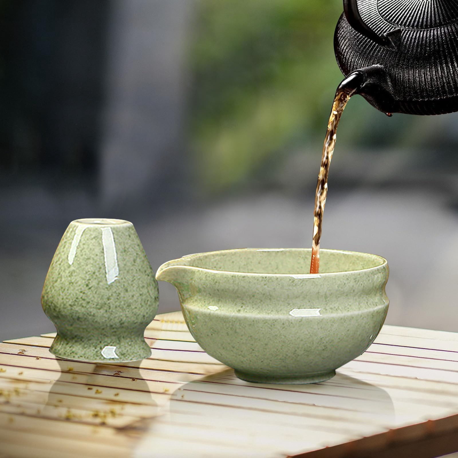 Matcha Tea Set 5 Pieces Clearance! Matcha Tea Set with Whisk Ceramic Bowl & Holder – Matcha Making Kit for Traditional Japanese Tea – Ideal Matcha Set for Beginners And