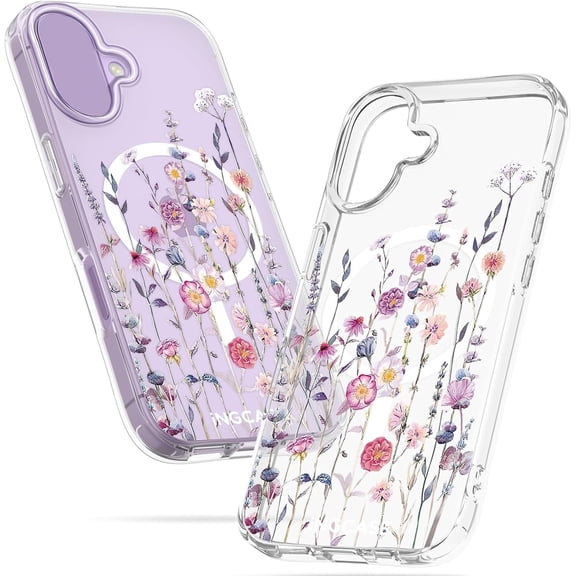 HBMYN Cute Magnetic Case for Iphone 17-Clear Slim Phone Cases Compatible with Purple Floral Pattern Unique Design for Women Girls Girly Soft Tpu Protective Cover for 17