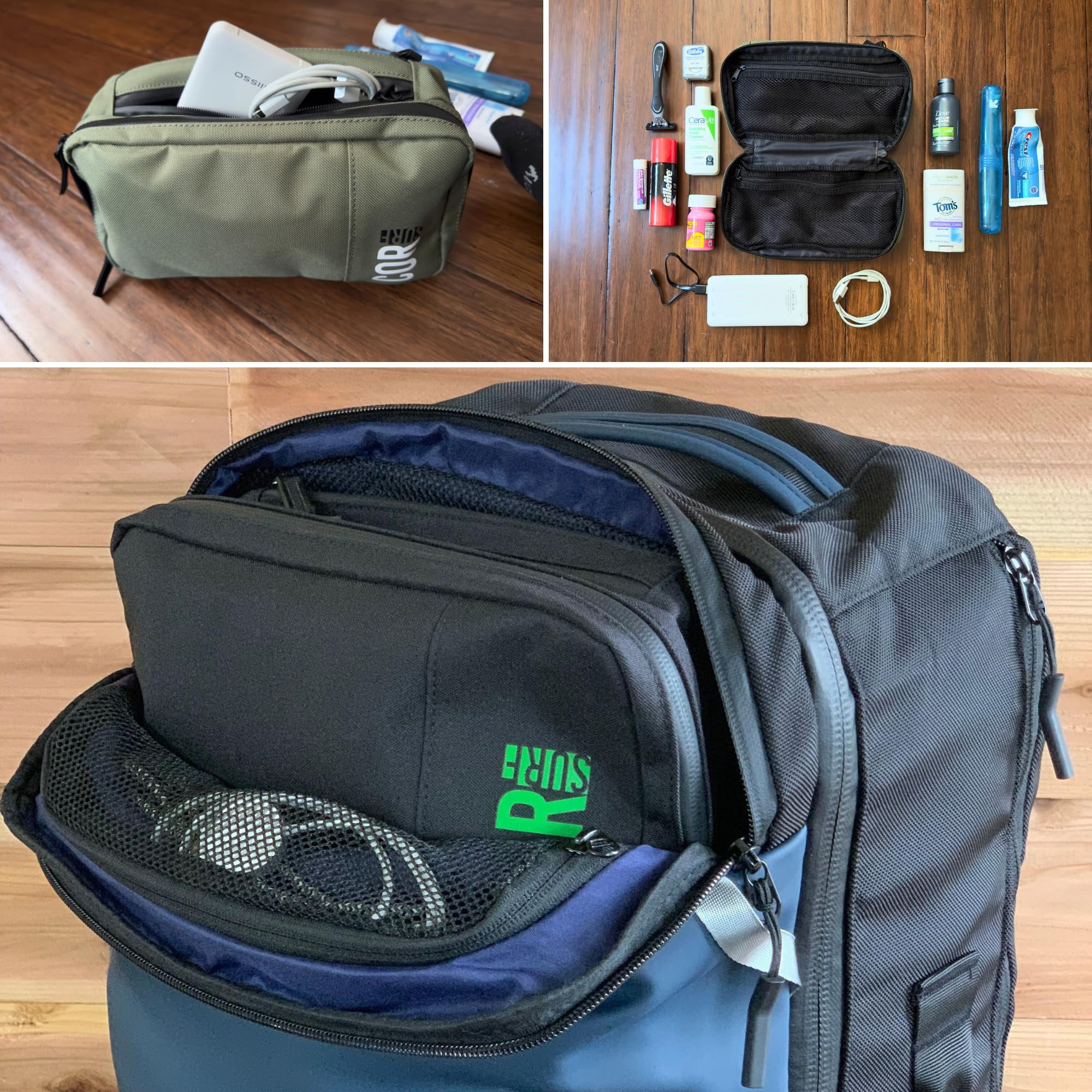 COR Surf Compact Toiletry Travel Bag Hanging, Premium Mens and Women Dopp Kit for Travel | Waterproof with 4 Separate Compartments and Waterproof Zippers (Black)