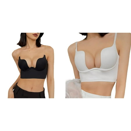 (2-Pack) Rinsvye Women Solid Low Back Bra Packs Bras Underwired U Shape Women Bras Plus Size Pack Backless Bras Multiple Convertible Long Lined Sports Bra Straps Underwire Bra