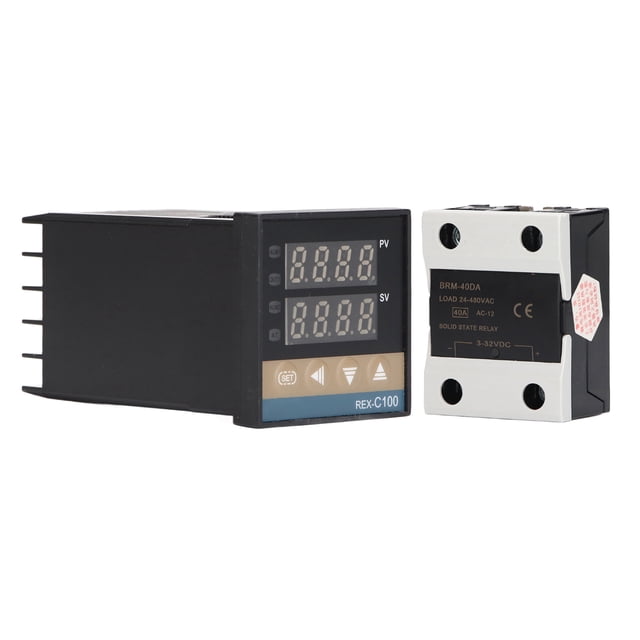 PID Temperature Controller Kit, REX C100 Digital LED Thermostat Controller Regulator AC 100~240V Comes With SSR 25A Solid State Relay PID Temperature Controller