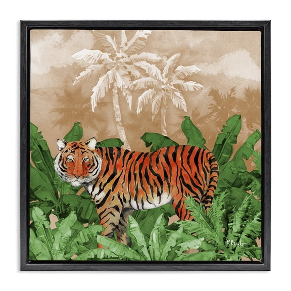 Stupell Industries Jungle Life Tiger Animals & Insects Painting Black Floater Framed Canvas Art Print Wall Art, 18 x 18