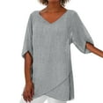 thumbnail image 2 of CHOK 2023 Blouse Décontractée pour Femmes Manches Lotus Col en V Rayures Imprimé Irrégulier T-Shirt Vert TTG, 2 of 8