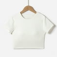 thumbnail image 2 of Charella Girl's Modal Crop Tops with Built in Bra Crew Neck Short Sleeve Solid Color Tee Padded T-Shirt (19-20 Years, White), 2 of 5