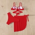 thumbnail image 4 of EGNMCR Bikini Set Women's Solid Bikini Strap Bikini Deep V Split Swimsuit Set Three-piece Swimming Suit, 4 of 7