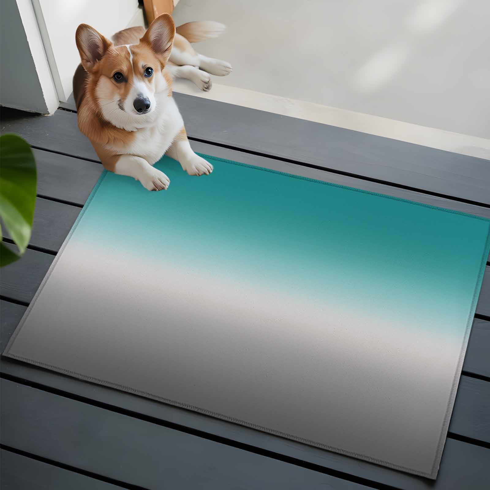 Teal Grey Ombre Bathroom Mat 2x3 FT, Non Slip Small Kitchen Mat, Turquoise Gradient Modern Abstract Art Washable Soft Backed Front Door Throw Rug Indoor Outdoor Doormat for Entryway Sink