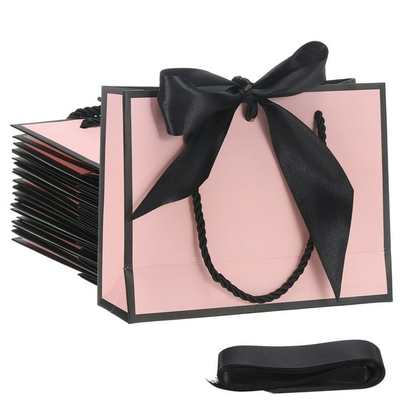 Uxcell Gift Bags with Bow Ribbon Medium Gift Wrap Bags with Handles for Wedding Birthday Bridesmaid Party Shopping Pink/Black Mini